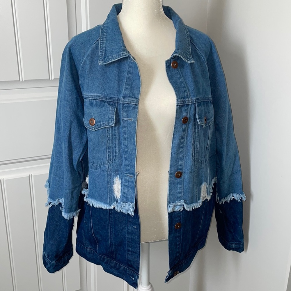 MACARON distressed two-toned denim jacket